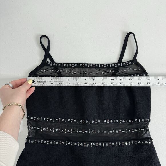 St. John Evening Womens Dress 6 Black Santana Knit Embellished Sheer Mesh Party - Picture 6 of 14